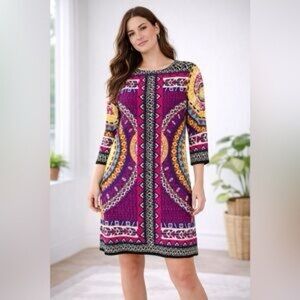 ECI Vibrant Geometric Print Dress Long Sleeve Casual Chic Size 6